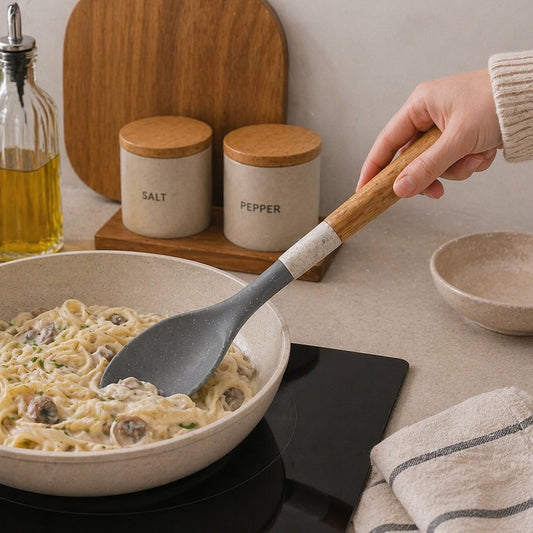 Silicone Cooking Spoon with Wooden Handle
